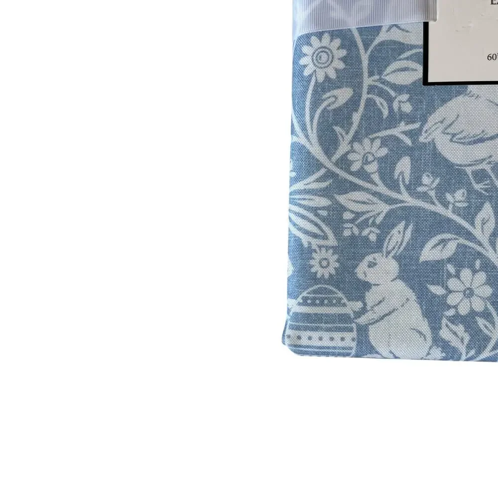 Lenox Blue Easter Egg Toile Bunny Rabbit Baby Chick Cloth Tablecloth 60” X 84”